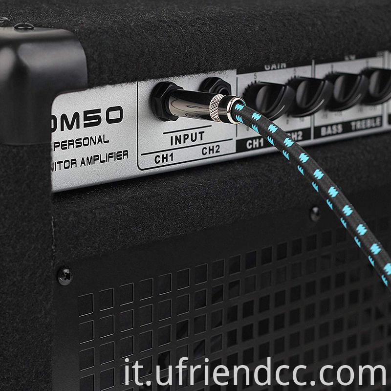 Cavo di chitarra audio TRS Cavo di alta qualità Durevole angolo destro intrecciato 6,35 mm Accessori per bassi per cavi audio
